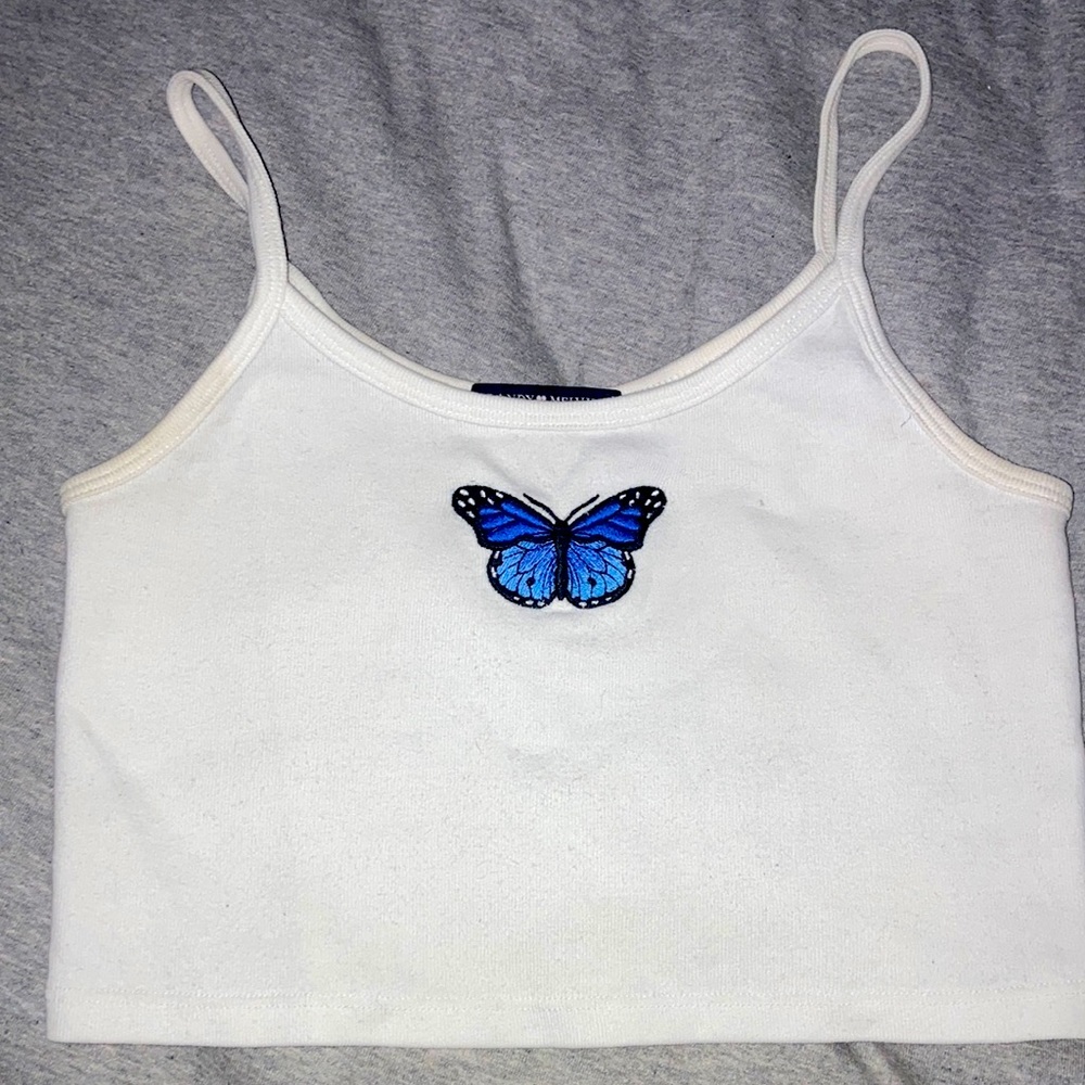 Brandy Melville butterfly white tank top